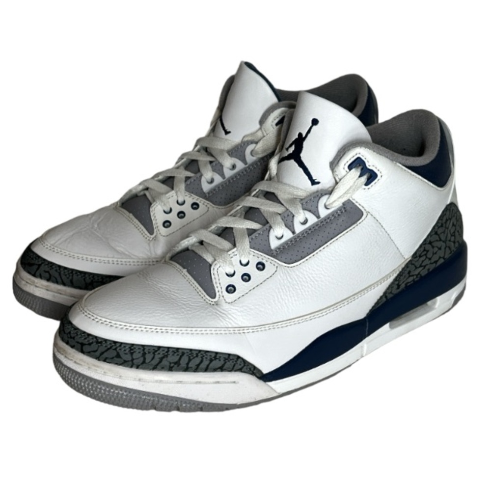Air Jordan 3 Retro White/Midnight Navy  Mid Top Sneakers, CT8532-140 Size 10